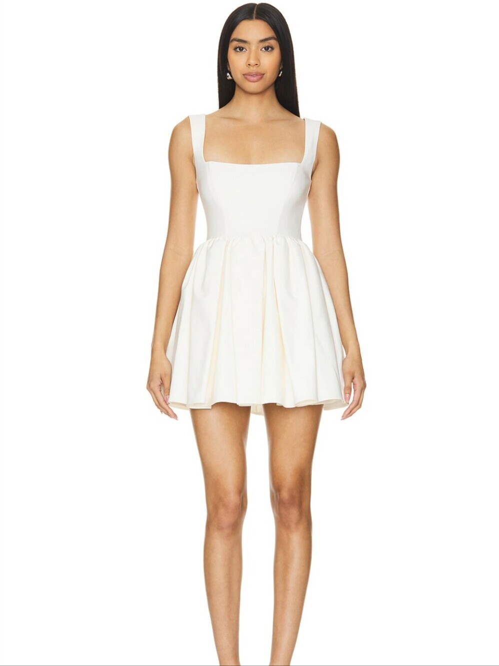 LPA Giovanni Cream Square-Neck Fit & Flare Mini Dress